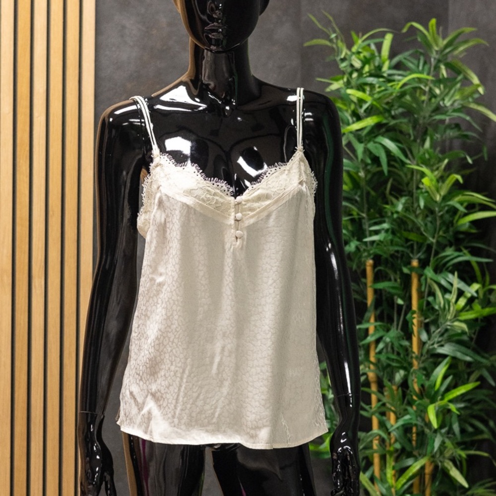 Abercrombie & Fitch White Satin Cheetah Print Cami, Size M